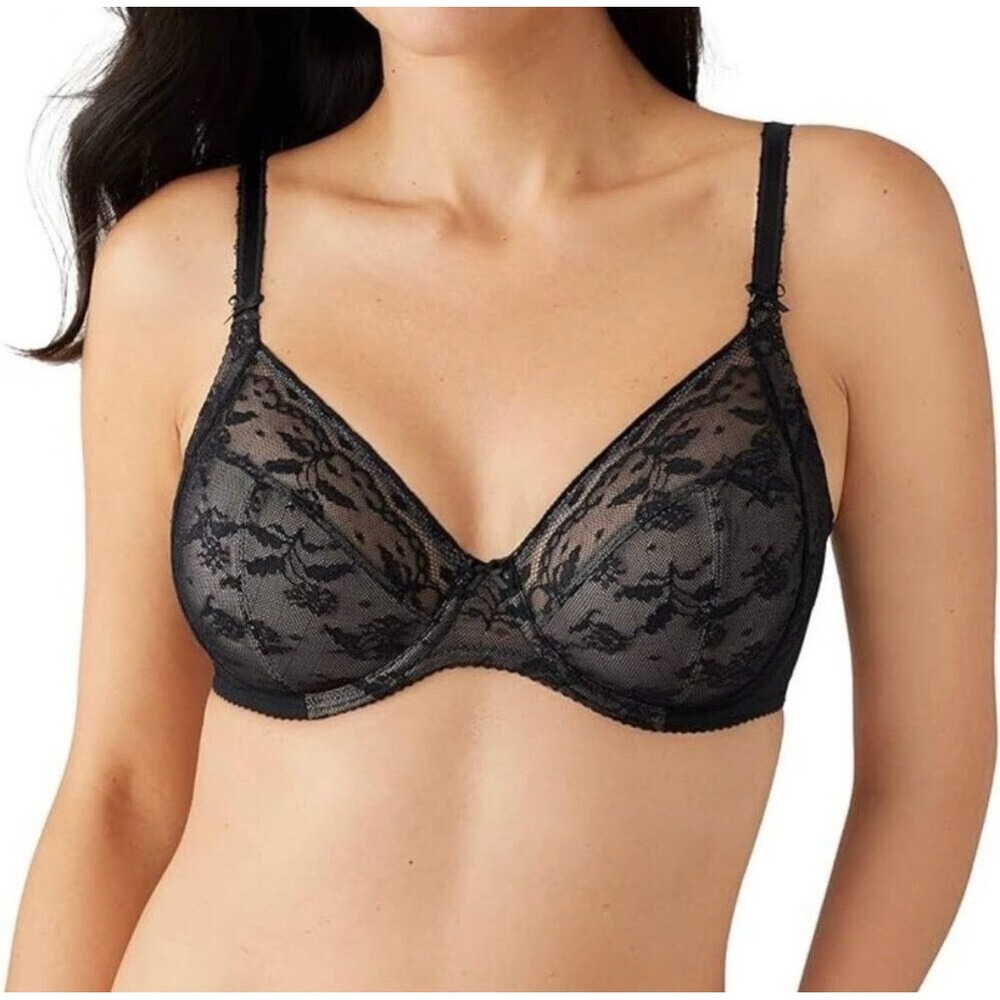 Wacoal Retro Chic Full Figure Underwire Bra Black Floral Lace 855433 38C